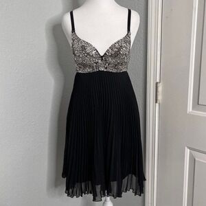 Vintage Pleated Black‎ Silver Sequined Dress Size M